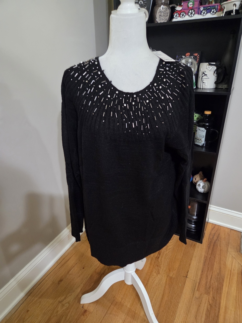 Apt. 9 Black Beaded Crewneck Sweater